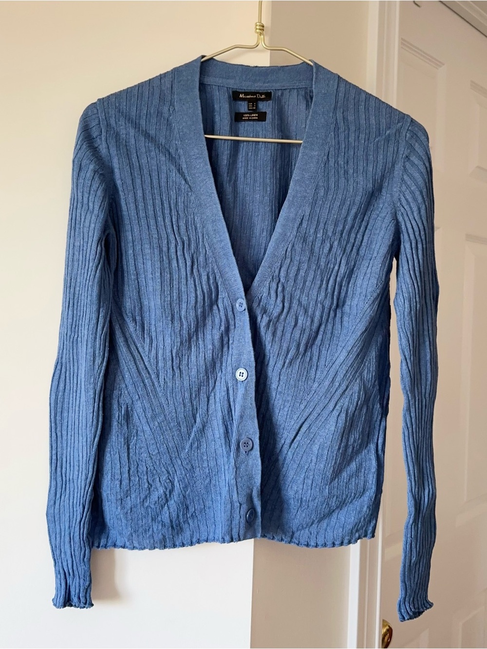 Massimo Dutti Ribbed V-Neck Button Cardigan